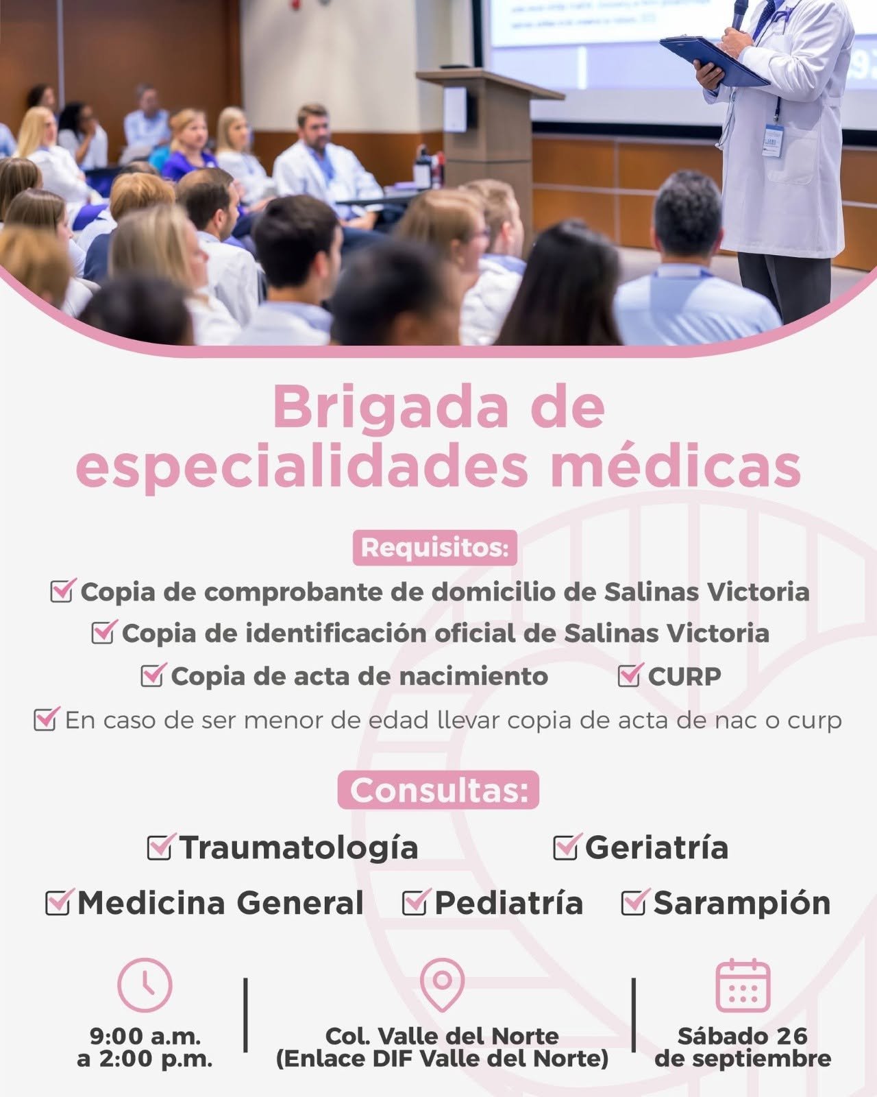 Brigada médica ofrecerá atención especializada en Salinas Victoria